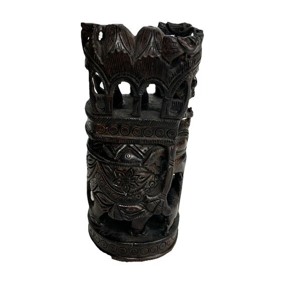 Vintage Elephant Ambari Wooden Statue Handmade India Decorative Figurine - Picture 4 of 14